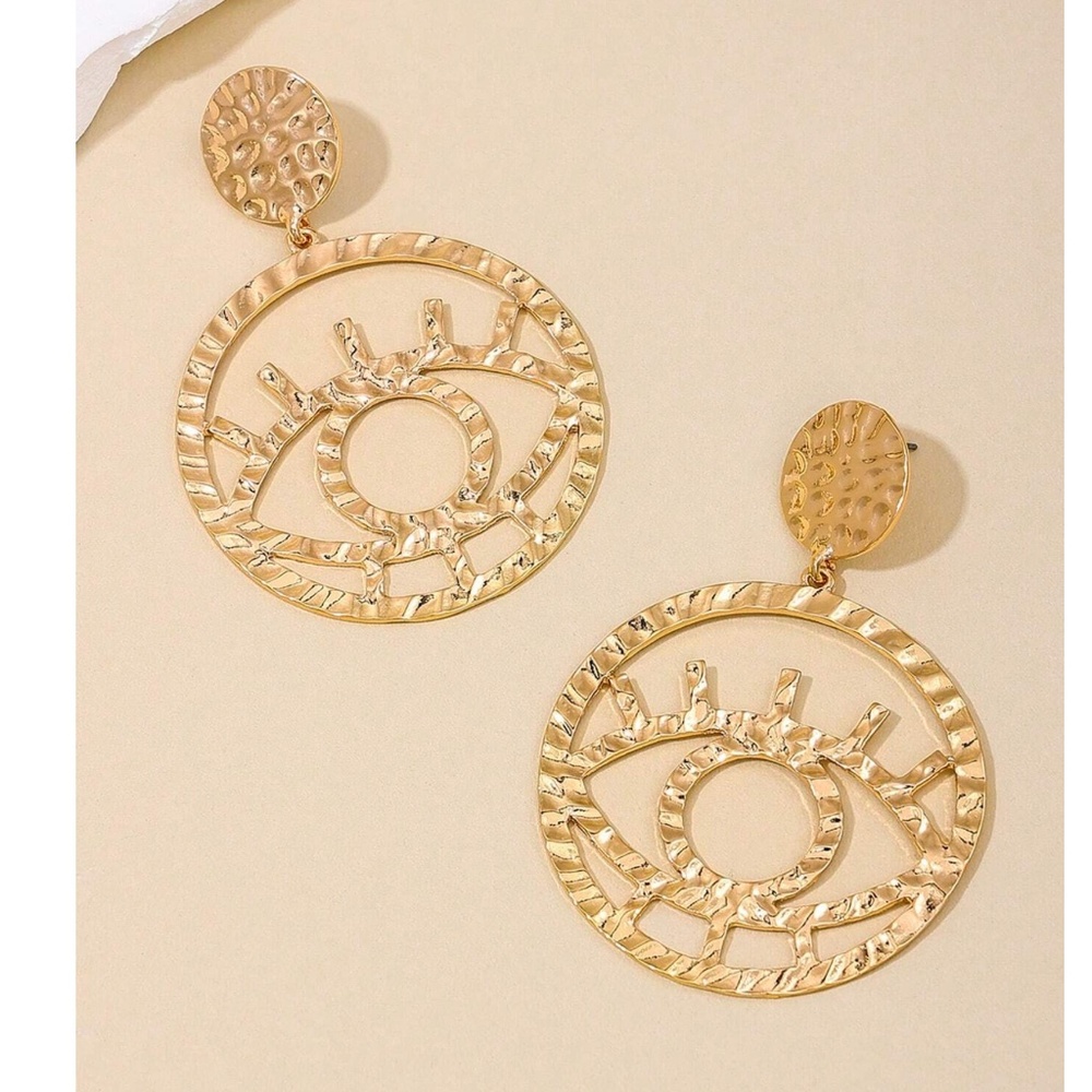 Luxe Gold Tone Stainless Steel Evil Eye Statement Earrings